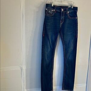 True Religion Womens Mid Rise Dark Wash Super T Skinny Jeans. Sz 32